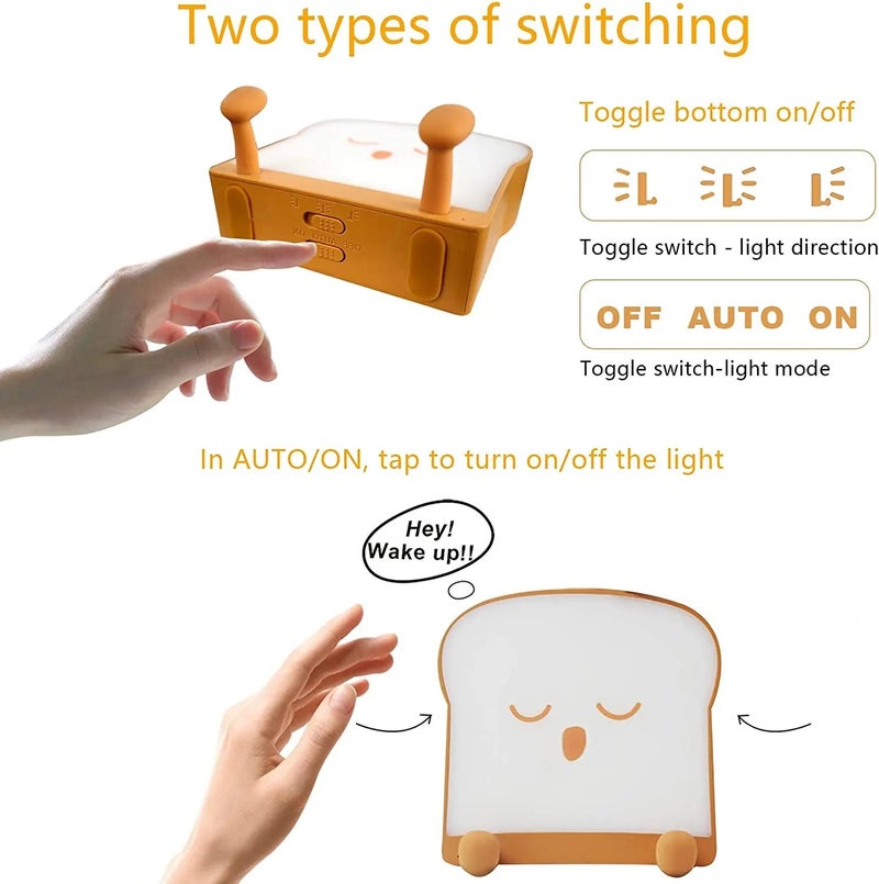 Bluejw Toast & Bread Night Light - Portable LED Bedside Lamp with Timer & Rechargeable Battery - Smart Home Night Lights for Bedroom - Image 4
